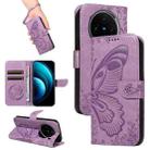 For vivo X100 5G Swallowtail Butterfly Embossed Leather Phone Case(Purple) - 1