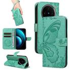 For vivo X100 5G Swallowtail Butterfly Embossed Leather Phone Case(Green) - 1