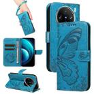 For vivo X100 Pro 5G Swallowtail Butterfly Embossed Leather Phone Case(Blue) - 1