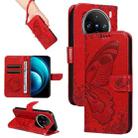 For vivo X100 Pro 5G Swallowtail Butterfly Embossed Leather Phone Case(Red) - 1