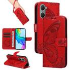 For vivo Y03 4G Swallowtail Butterfly Embossed Leather Phone Case(Red) - 1