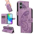 For vivo Y03 4G Swallowtail Butterfly Embossed Leather Phone Case(Purple) - 1