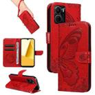 For vivo Y16 4G / Y02s Swallowtail Butterfly Embossed Leather Phone Case(Red) - 1