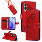 For vivo Y17s 4G Swallowtail Butterfly Embossed Leather Phone Case(Red) - 1