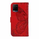 For vivo Y21 / Y21s / Y33s Swallowtail Butterfly Embossed Leather Phone Case(Red) - 3