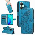For vivo Y27 Swallowtail Butterfly Embossed Leather Phone Case(Blue) - 1