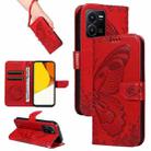 For vivo Y35 / Y22s / Y22 Swallowtail Butterfly Embossed Leather Phone Case(Red) - 1