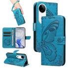 For vivo V40 5G Swallowtail Butterfly Embossed Leather Phone Case(Blue) - 1