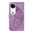 For vivo V40 5G Swallowtail Butterfly Embossed Leather Phone Case(Purple) - 3