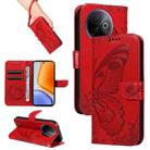 For vivo Y39 5G Global Swallowtail Butterfly Embossed Leather Phone Case(Red) - 1