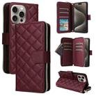 For iPhone 15 Pro Max Crossbody Rhombic Zipper Tower Buckle Leather Phone Case with Lanyard(Wine Red) - 1