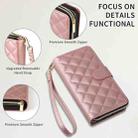 For iPhone 15 Pro Max Crossbody Rhombic Zipper Tower Buckle Leather Phone Case with Lanyard(Rose Gold) - 3