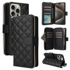 For iPhone 15 Pro Max Crossbody Rhombic Zipper Tower Buckle Leather Phone Case with Lanyard(Black) - 1