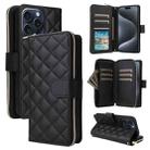 For iPhone 15 Pro Crossbody Rhombic Zipper Tower Buckle Leather Phone Case with Lanyard(Black) - 1