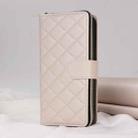 For iPhone 15 Plus / 14 Plus Crossbody Rhombic Zipper Tower Buckle Leather Phone Case with Lanyard(Beige) - 2