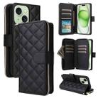 For iPhone 15 Plus / 14 Plus Crossbody Rhombic Zipper Tower Buckle Leather Phone Case with Lanyard(Black) - 1