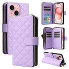 For iPhone 15 Crossbody Rhombic Zipper Tower Buckle Leather Phone Case with Lanyard(Purple) - 1