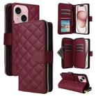 For iPhone 15 Crossbody Rhombic Zipper Tower Buckle Leather Phone Case with Lanyard(Wine Red) - 1