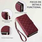 For iPhone 15 Crossbody Rhombic Zipper Tower Buckle Leather Phone Case with Lanyard(Wine Red) - 3