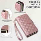 For iPhone 15 Crossbody Rhombic Zipper Tower Buckle Leather Phone Case with Lanyard(Rose Gold) - 3