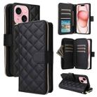 For iPhone 15 Crossbody Rhombic Zipper Tower Buckle Leather Phone Case with Lanyard(Black) - 1