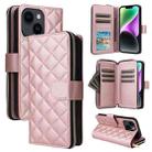 For iPhone 14 / 13 Crossbody Rhombic Zipper Tower Buckle Leather Phone Case with Lanyard(Rose Gold) - 1