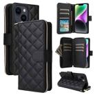 For iPhone 14 / 13 Crossbody Rhombic Zipper Tower Buckle Leather Phone Case with Lanyard(Black) - 1