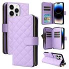 For iPhone 14 Pro Crossbody Rhombic Zipper Tower Buckle Leather Phone Case with Lanyard(Purple) - 1