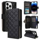 For iPhone 14 Pro Crossbody Rhombic Zipper Tower Buckle Leather Phone Case with Lanyard(Black) - 1