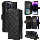 For iPhone 14 Pro Max Crossbody Rhombic Zipper Tower Buckle Leather Phone Case with Lanyard(Black) - 1