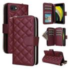 For iPhone SE 2022 / SE 2020 / 8 Crossbody Rhombic Zipper Tower Buckle Leather Phone Case with Lanyard(Wine Red) - 1