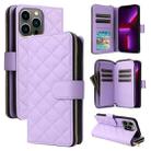 For iPhone 13 Pro Crossbody Rhombic Zipper Tower Buckle Leather Phone Case with Lanyard(Purple) - 1