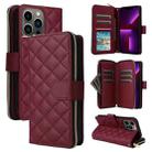 For iPhone 13 Pro Crossbody Rhombic Zipper Tower Buckle Leather Phone Case with Lanyard(Wine Red) - 1