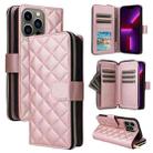 For iPhone 13 Pro Crossbody Rhombic Zipper Tower Buckle Leather Phone Case with Lanyard(Rose Gold) - 1