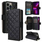 For iPhone 13 Pro Crossbody Rhombic Zipper Tower Buckle Leather Phone Case with Lanyard(Black) - 1
