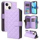 For iPhone 13 mini Crossbody Rhombic Zipper Tower Buckle Leather Phone Case with Lanyard(Purple) - 1
