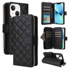 For iPhone 13 mini Crossbody Rhombic Zipper Tower Buckle Leather Phone Case with Lanyard(Black) - 1