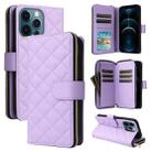 For iPhone 12 Pro Max Crossbody Rhombic Zipper Tower Buckle Leather Phone Case with Lanyard(Purple) - 1