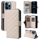 For iPhone 12 Pro Max Crossbody Rhombic Zipper Tower Buckle Leather Phone Case with Lanyard(Beige) - 1