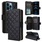 For iPhone 12 Pro Max Crossbody Rhombic Zipper Tower Buckle Leather Phone Case with Lanyard(Black) - 1