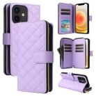 For iPhone 12 mini Crossbody Rhombic Zipper Tower Buckle Leather Phone Case with Lanyard(Purple) - 1