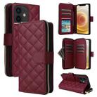 For iPhone 12 mini Crossbody Rhombic Zipper Tower Buckle Leather Phone Case with Lanyard(Wine Red) - 1