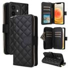 For iPhone 12 mini Crossbody Rhombic Zipper Tower Buckle Leather Phone Case with Lanyard(Black) - 1