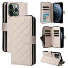 For iPhone 11 Pro Max Crossbody Rhombic Zipper Tower Buckle Leather Phone Case with Lanyard(Beige) - 1