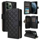 For iPhone 11 Pro Max Crossbody Rhombic Zipper Tower Buckle Leather Phone Case with Lanyard(Black) - 1