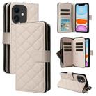 For iPhone 11 Crossbody Rhombic Zipper Tower Buckle Leather Phone Case with Lanyard(Beige) - 1