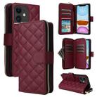 For iPhone 11 Crossbody Rhombic Zipper Tower Buckle Leather Phone Case with Lanyard(Wine Red) - 1