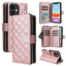 For iPhone 11 Crossbody Rhombic Zipper Tower Buckle Leather Phone Case with Lanyard(Rose Gold) - 1