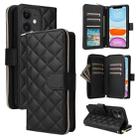 For iPhone 11 Crossbody Rhombic Zipper Tower Buckle Leather Phone Case with Lanyard(Black) - 1