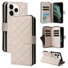 For iPhone 11 Pro Crossbody Rhombic Zipper Tower Buckle Leather Phone Case with Lanyard(Beige) - 1